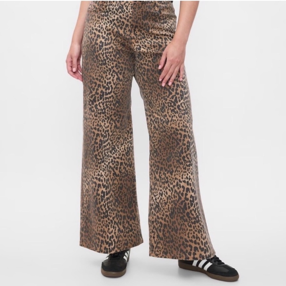 Gap Wide Leg Leopard Print Pants - Brown